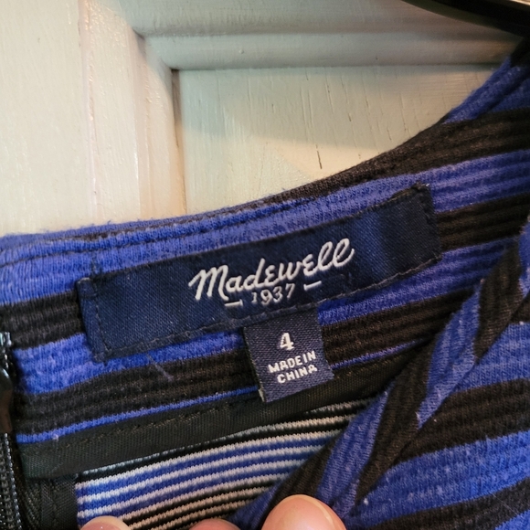 Madewell Blue Black Striped Textured Short Sleeve Dress - Picture 5 of 7